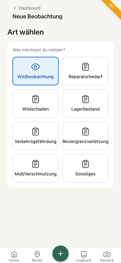 Beobachtung erfassen — Typ wählen